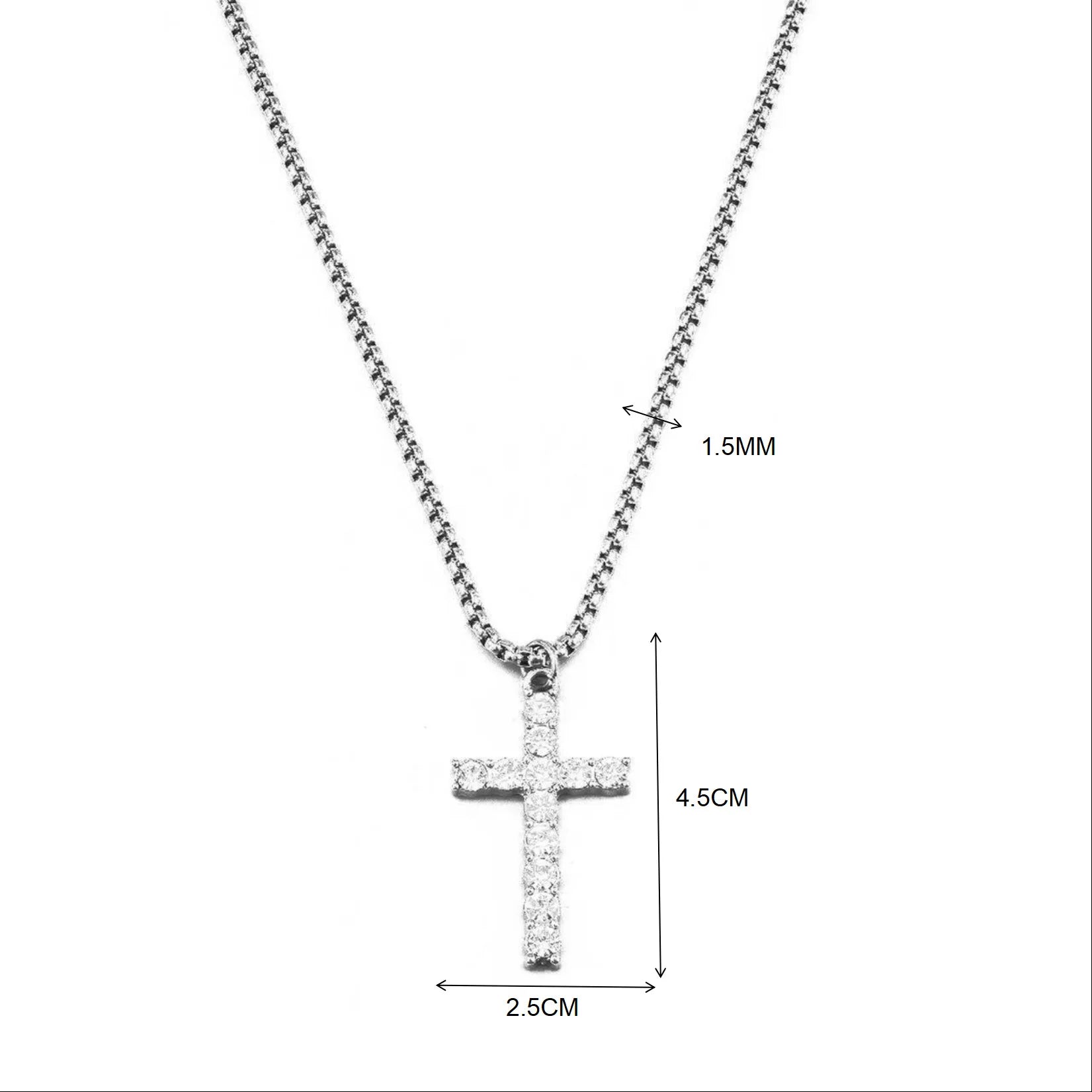Titanium  Cross Necklace Rhinestone Pendant Chain,