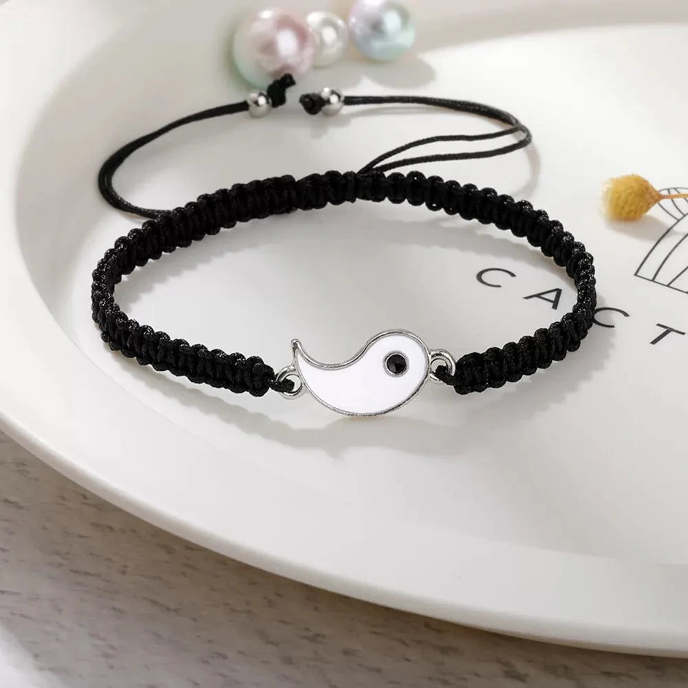 Tai Chi Black and White Yin and Yang Rope Bracelet