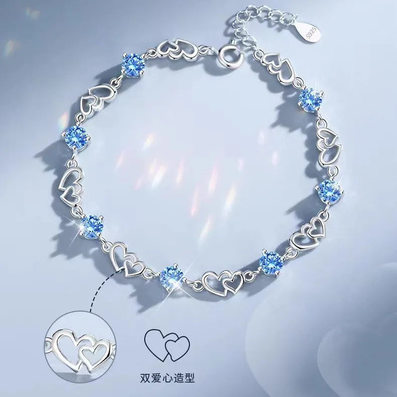 925 Sterling Silver Double Layered Heart-shaped Bracelet