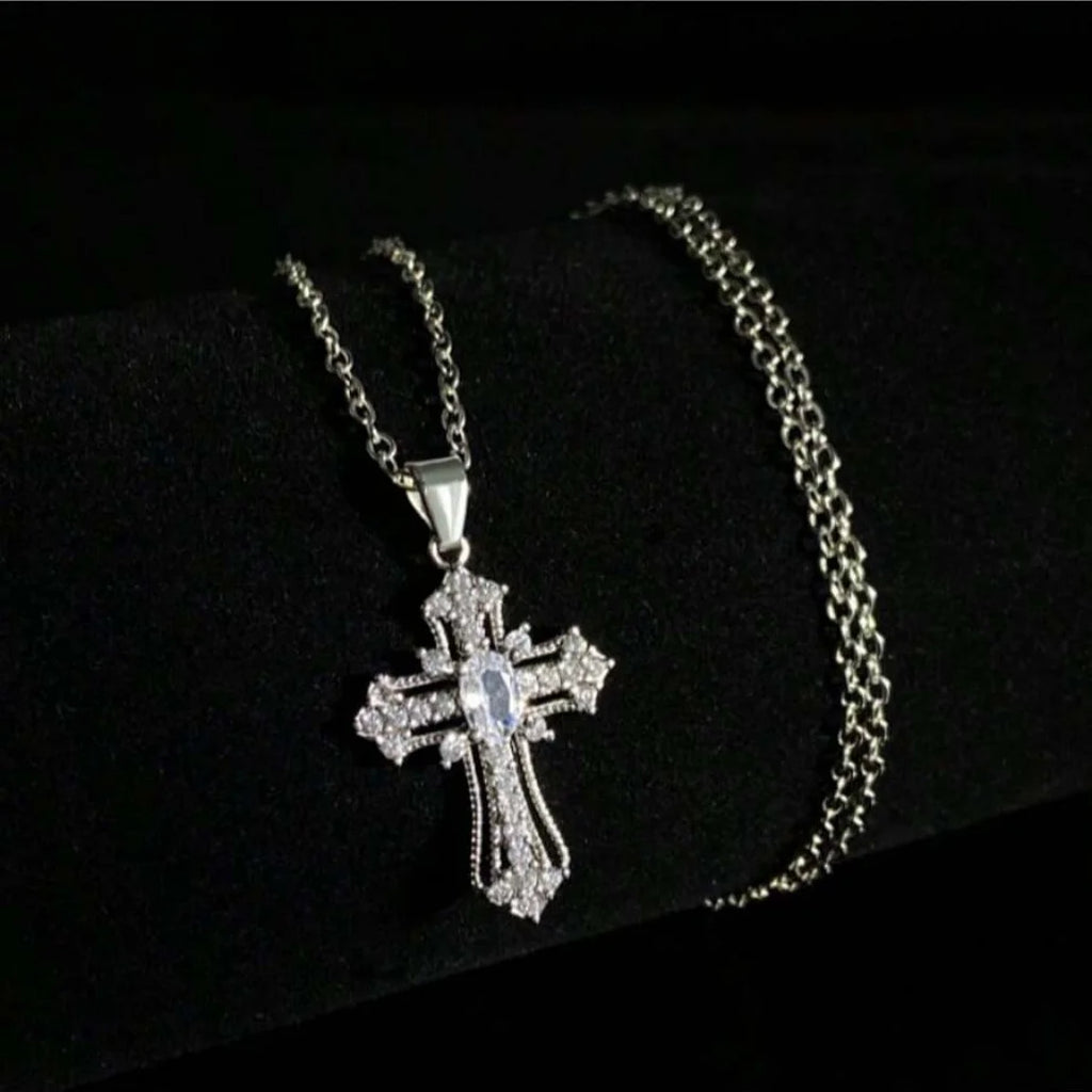 Zircon Cross Necklace  Copper  Pendant Chain