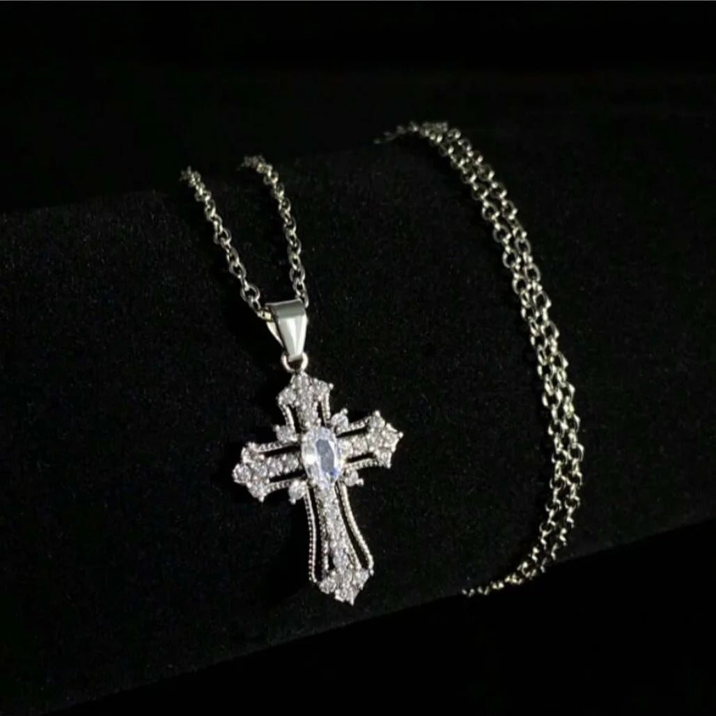 Zircon Cross Necklace  Copper  Pendant Chain