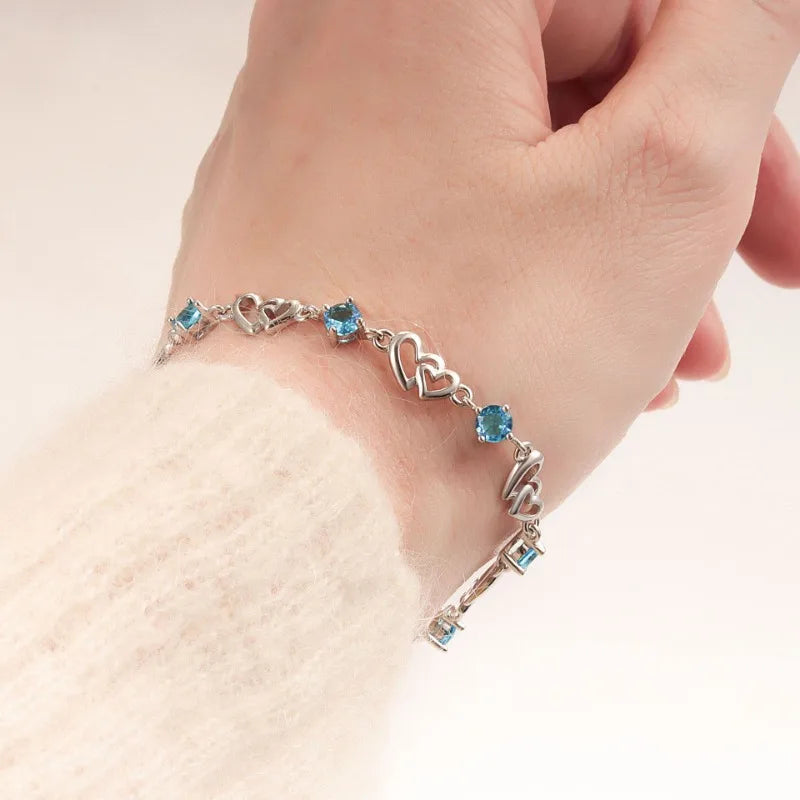 925 Sterling Silver Double Layered Heart-shaped Bracelet