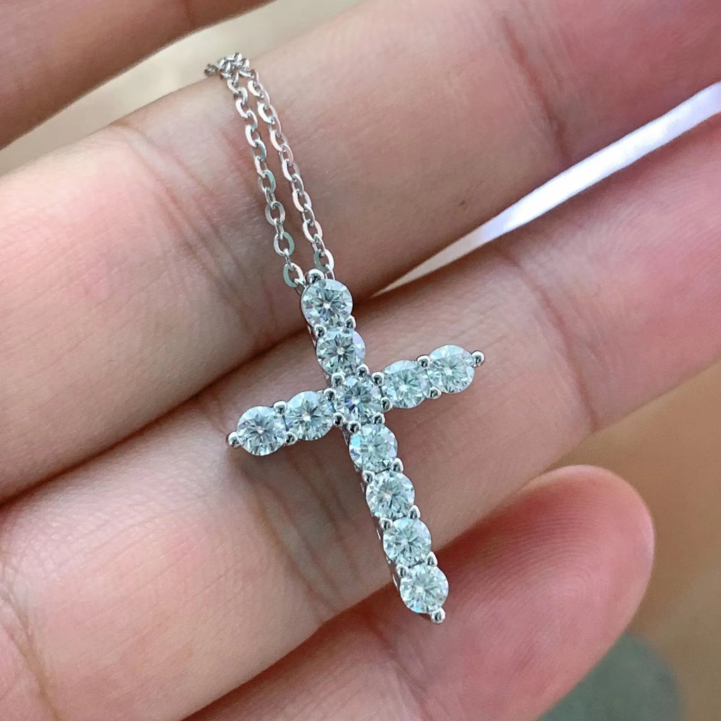 Sterling Silver 0.3-0.5 Carat Moissanite Cross  Necklac