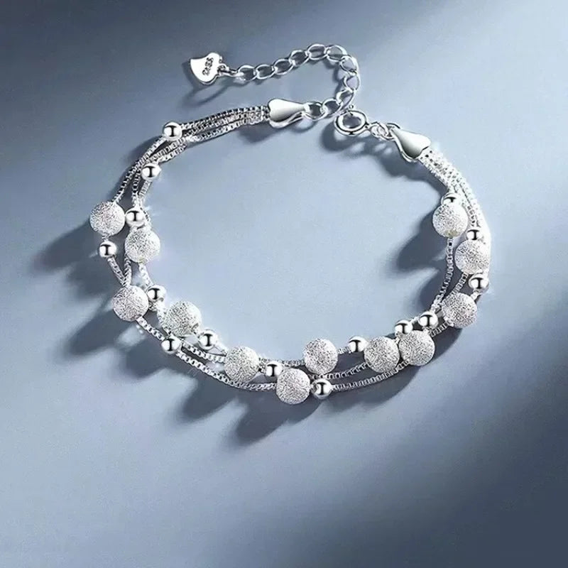 925 Sterling Silver Double Layered Heart-shaped Bracelet