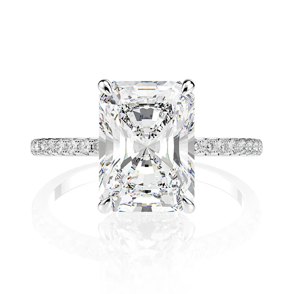 Rectangular Moissanite  Ring 925 Sterling Silver