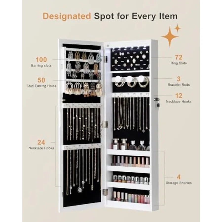 Mirror Jewelry Cabinet Large Capacity Lockable