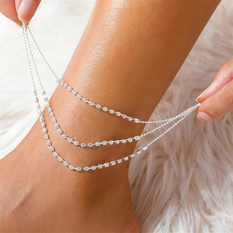 Shining Rhinestone Multilayer Chain Anklet