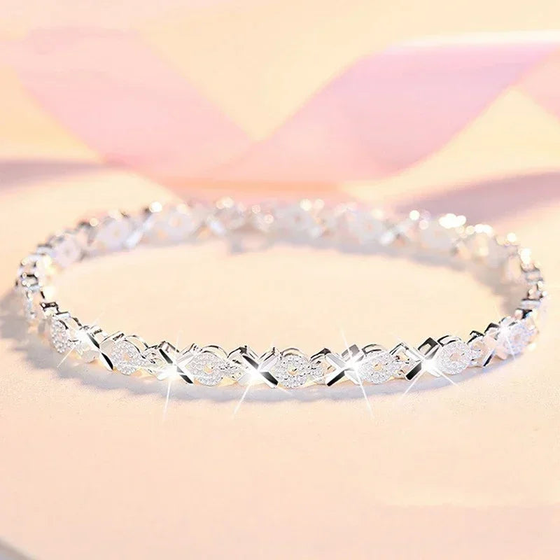 925 Sterling Silver Double Layered Heart-shaped Bracelet
