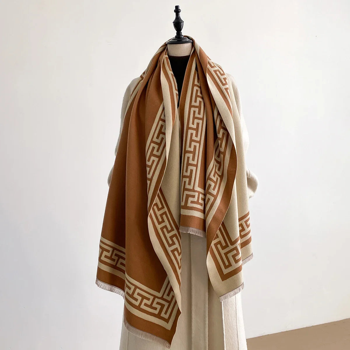 Women Geometry Print Pashmina Shawl Warm Cashmere Scarves Luxury Winter Thick Blanket Bufanda Female Wrap Bandana Echarpe Poncho