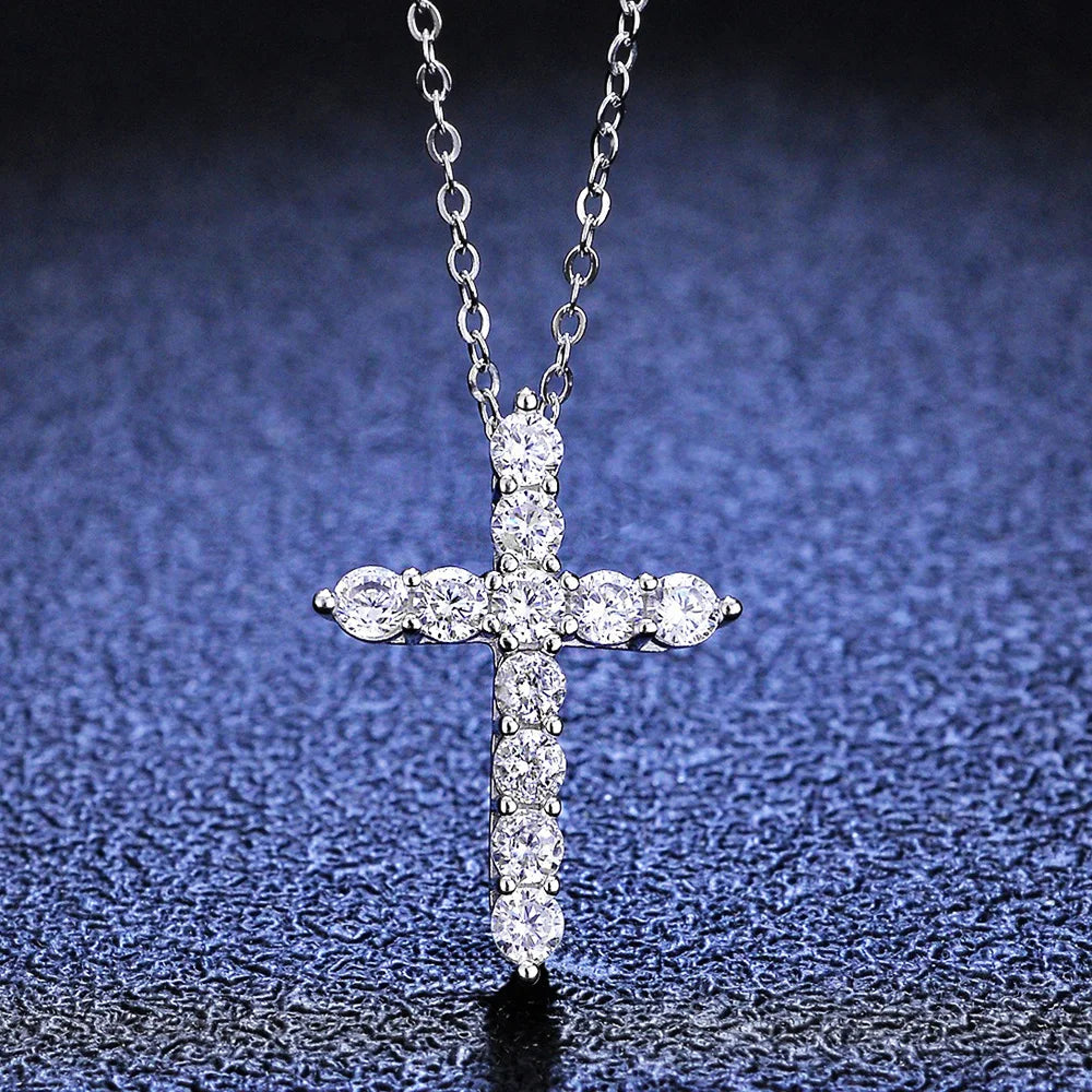 Sterling Silver 0.3-0.5 Carat Moissanite Cross  Necklac