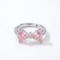 Pink Crystal Bow Knot Ring - Silver Plated Adjustable
