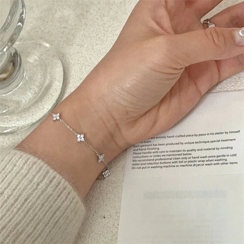925 Sterling Silver Crystal Flower Bracelet