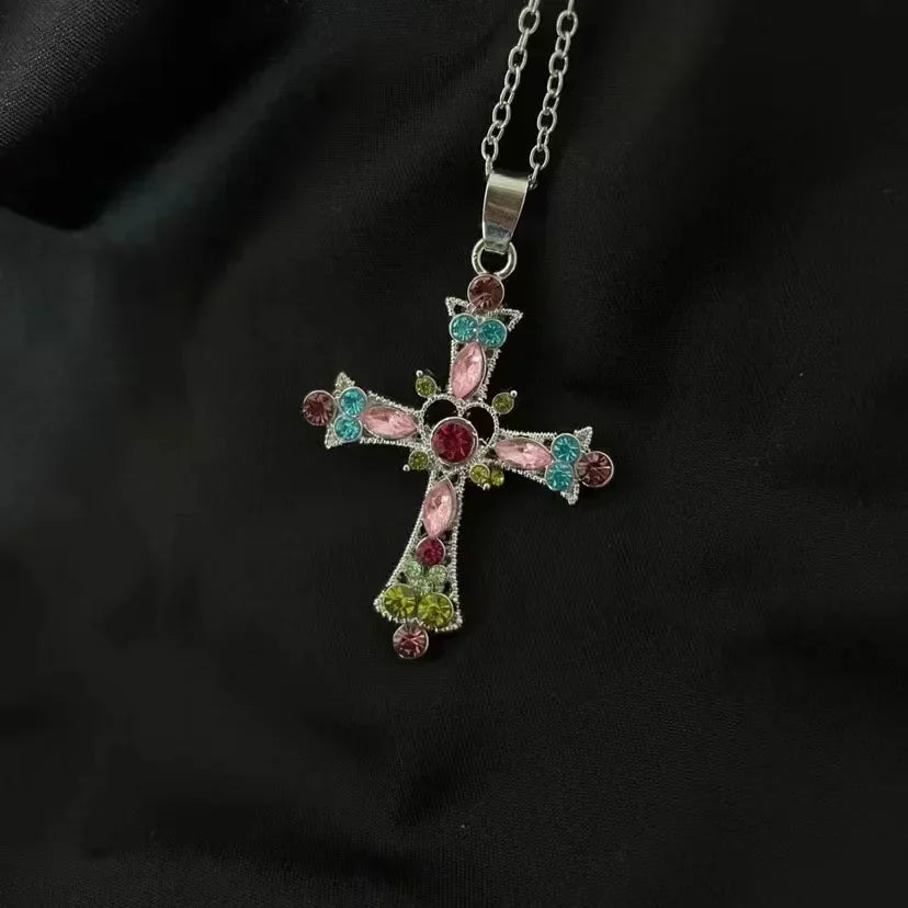 Cross  Pink Purple Zircon Necklace