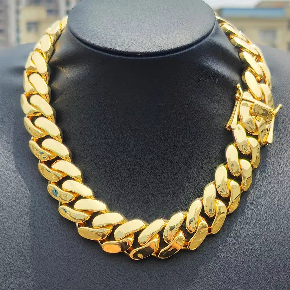 22MM Width Miami Brass Cuban Link Chain Necklace