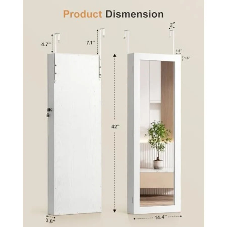 Mirror Jewelry Cabinet Large Capacity Lockable