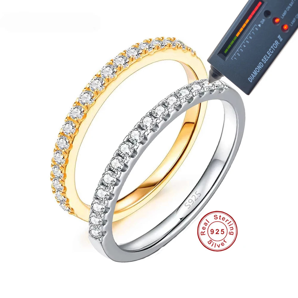 Round Half Circle Moissanite Sterling Silver Ring