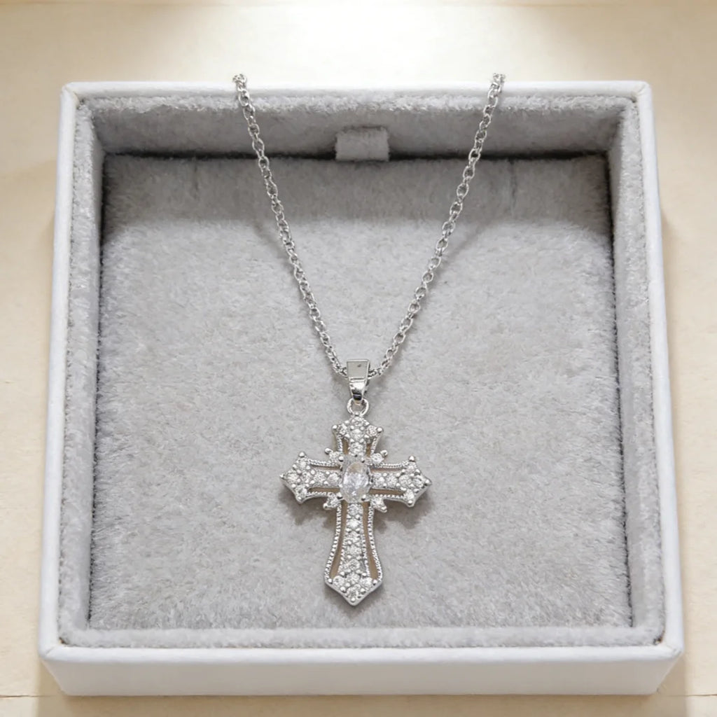 cross necklace,  zircon