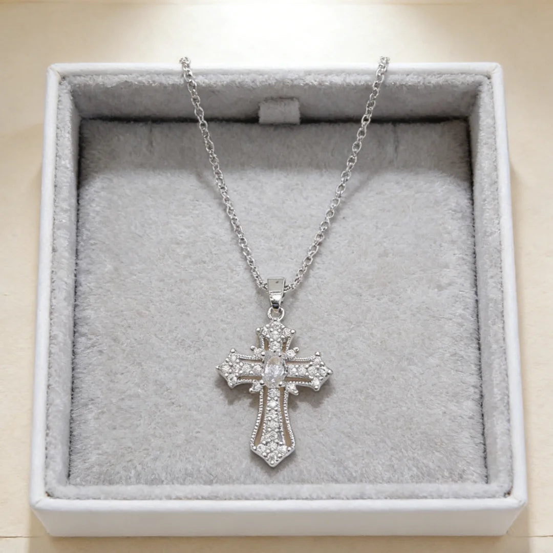 cross necklace,  zircon