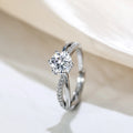Solitaire Ring Micro-Pavé  Stones & Crisscross Band - Silver Plated White Gold