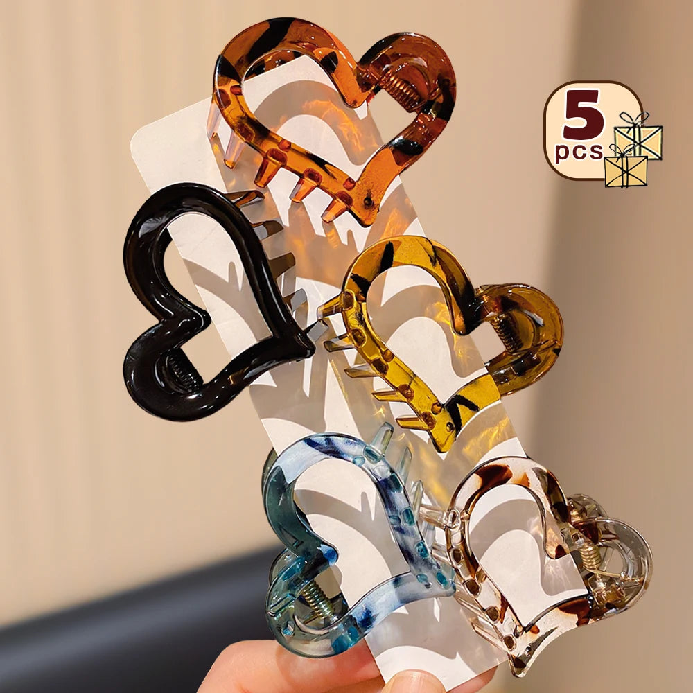 5-Pack Heart Claw Clips – Multi-Color