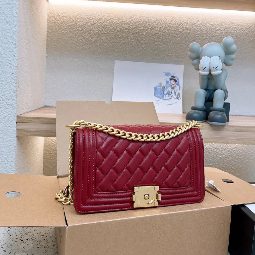 Designer Shoulder Bag Genuine Leather Bags Gold buckle Grey Lady Purse Luxury Casual Brand Handbag Tote Chain Trunk Spicy Mom Ba