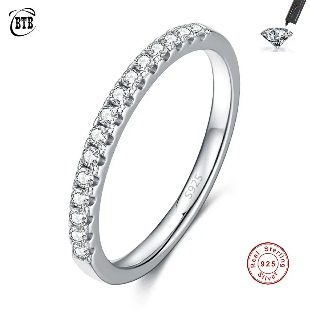 Round Half Circle Moissanite Sterling Silver Ring