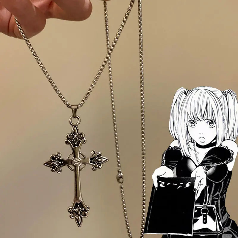 Gothic Rose Cross Pendants Necklace for Women Silver Cross Choker Y2k Hip Hop Necklace Sweater Chain Gifts