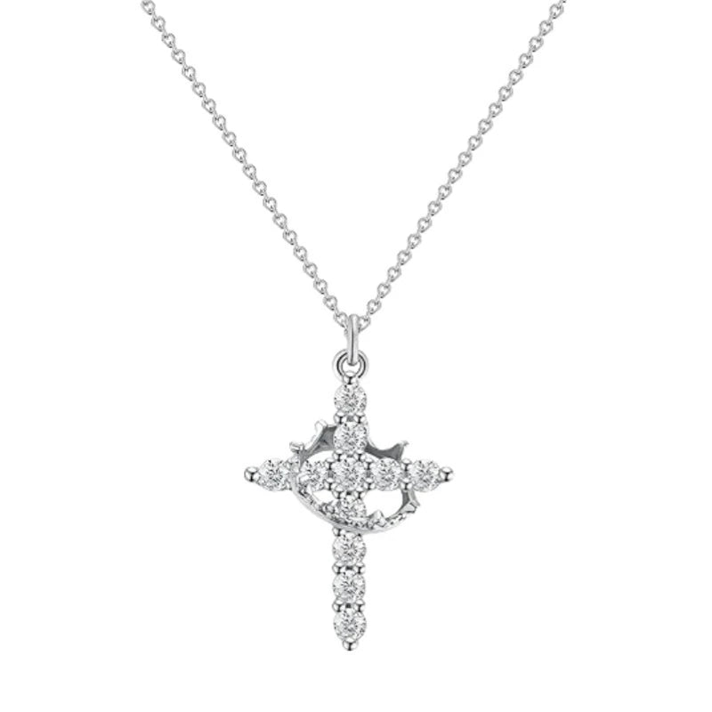 Pave Zircon Cross Necklace | Gold/Silver Dual-Tonei