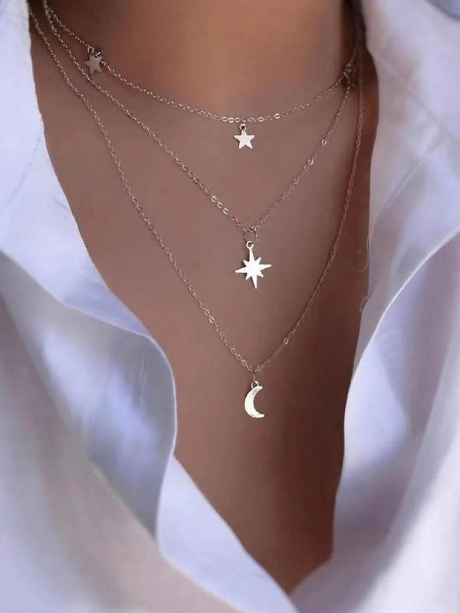 Star & Moon Design Layered Necklace