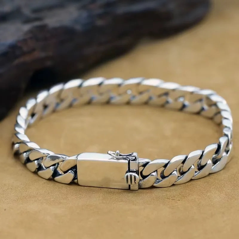 Silvery Plated Miami Cuban Chain Bracelet Men's