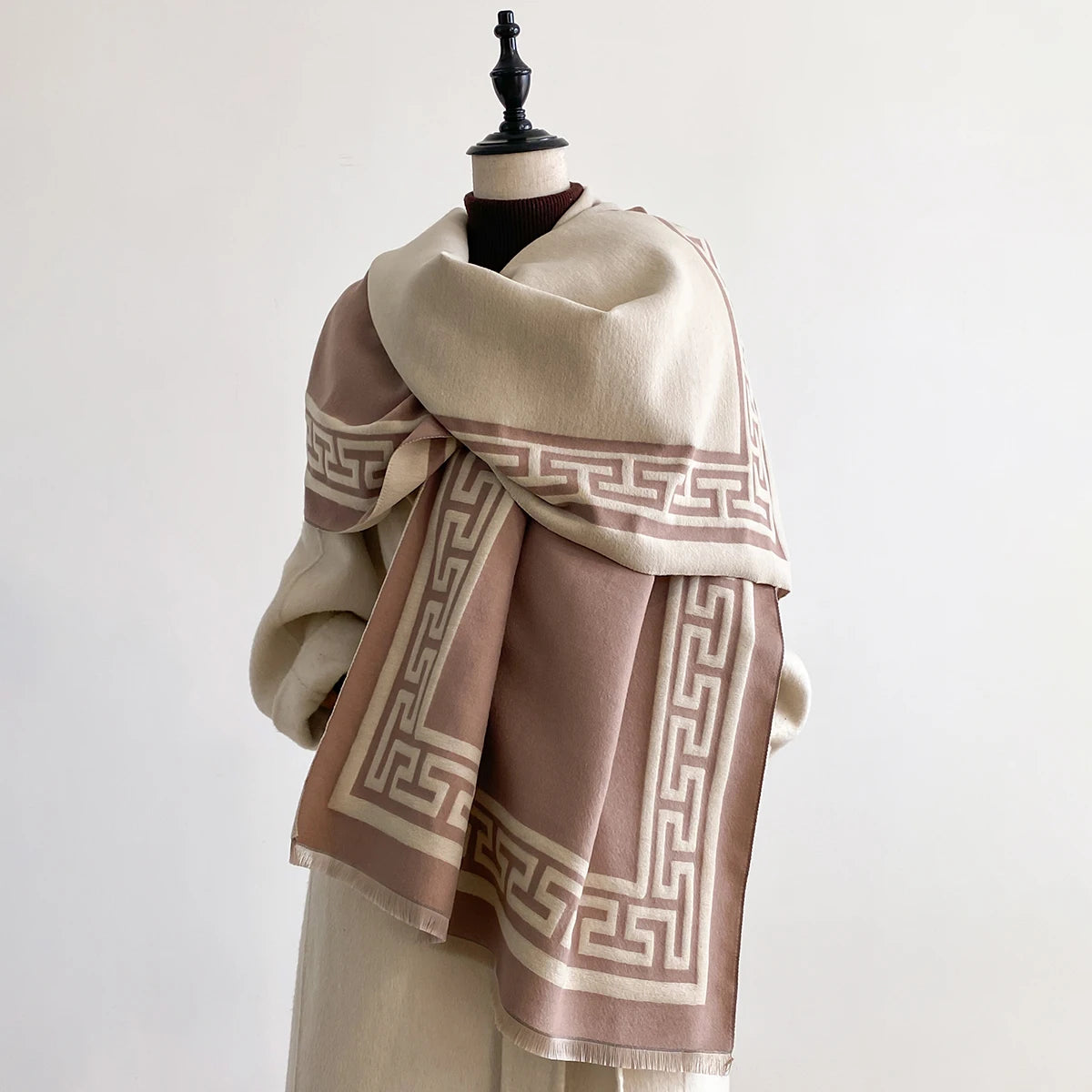 Women Geometry Print Pashmina Shawl Warm Cashmere Scarves Luxury Winter Thick Blanket Bufanda Female Wrap Bandana Echarpe Poncho