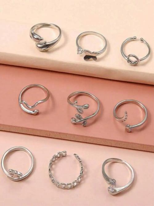 9 Pieces Adjustable Fashion Rings Set