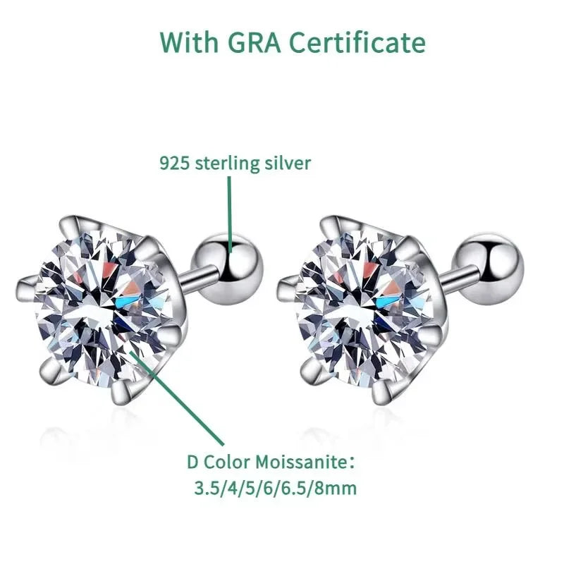 Moissanite Earrings 925 Sterling Silver  Stud Earrings