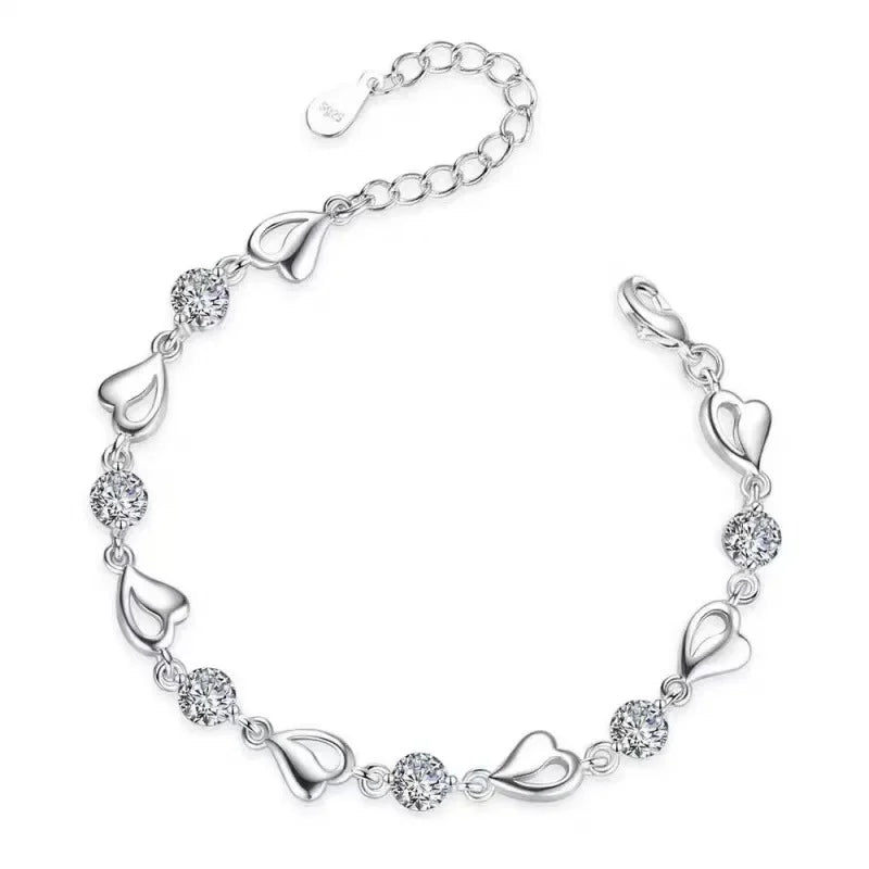 925 Sterling Silver Double Layered Heart-shaped Bracelet