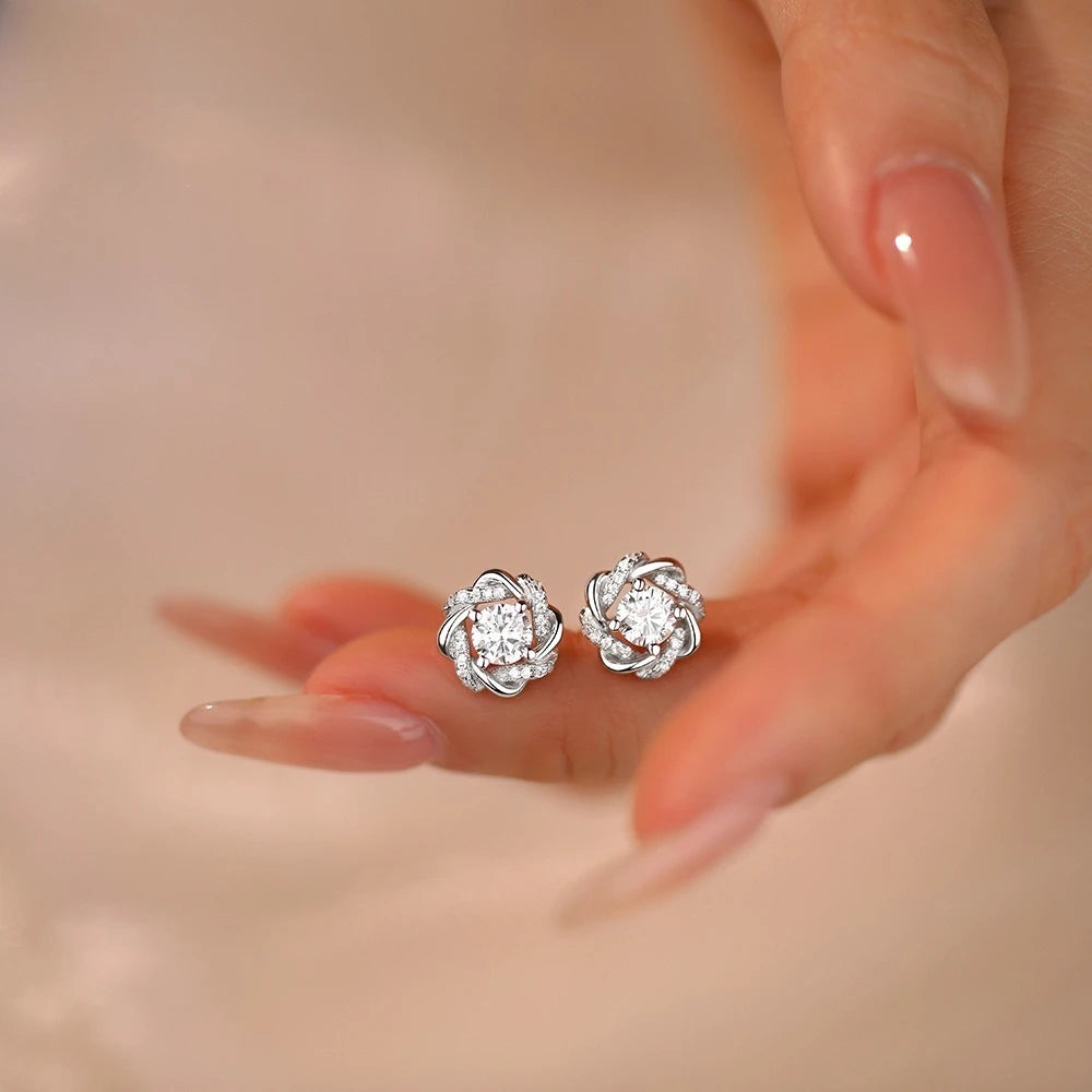 Windmill Stud Earrings Moissanite 925 Sterling Silver