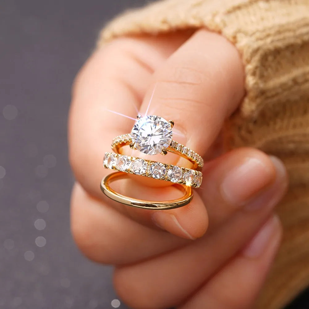 Set  Inlaid Crystal Zircon Ring