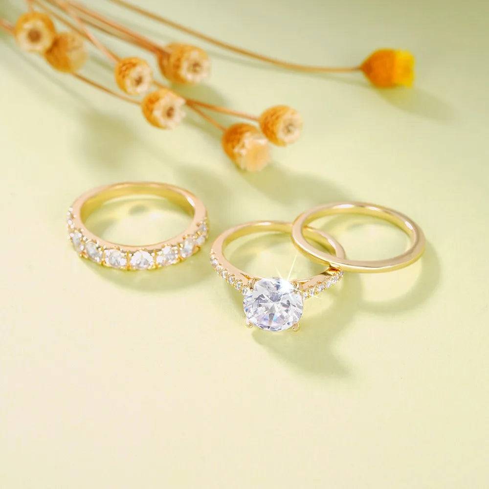 Set  Inlaid Crystal Zircon Ring