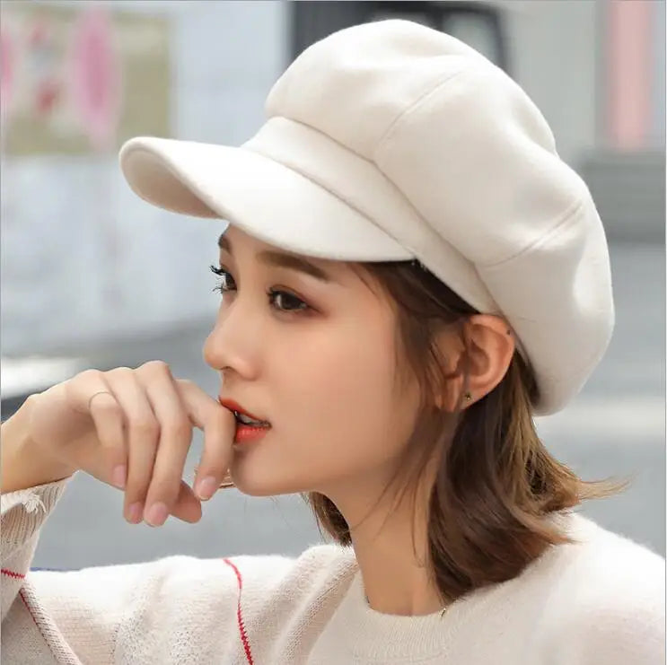 Solid Plain Octagonal Newsboy Cap