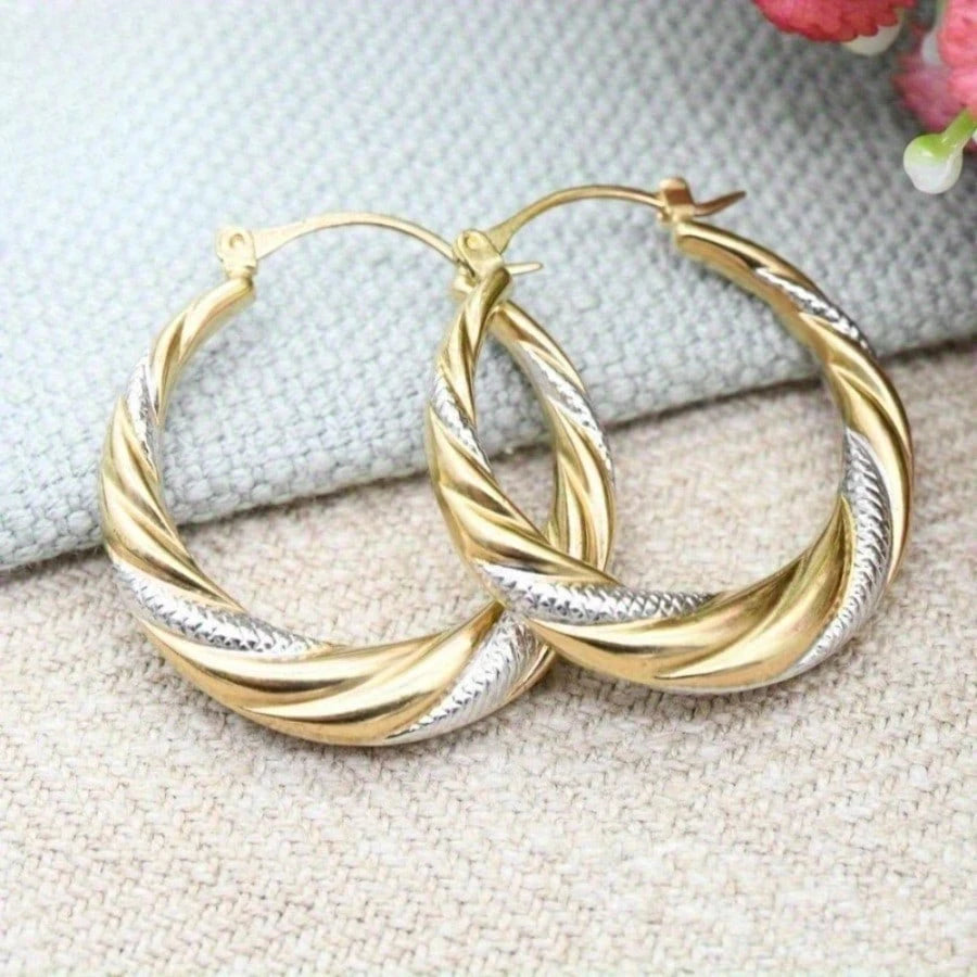 Stainless Steel Two-tone Twisted Hoop Earrings,