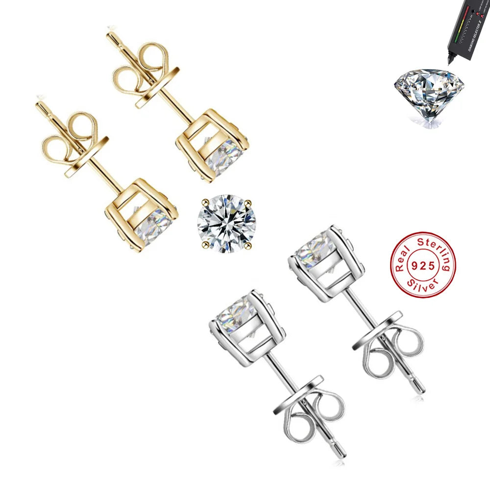 Classic Sterling Silver Gold  Stud Earrings
