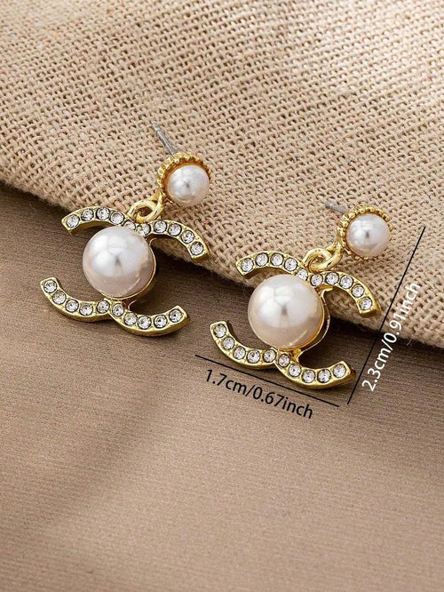 1 Pair Elegant Pearl Decor Dangle Earring, Vintage Faux Pearl Earring With Charms, Basic Design Earrings Gift For Women Daily We