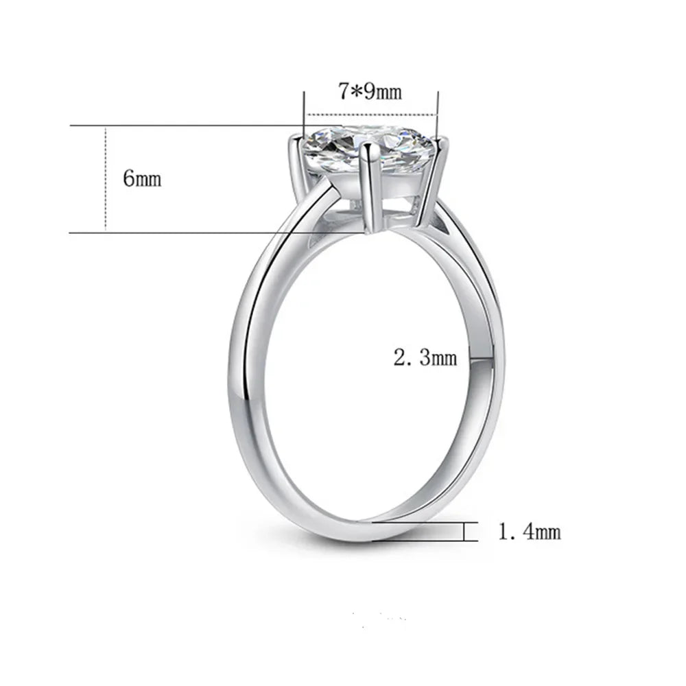 Sterling Silver  Egg Shaped Moissanite Ring