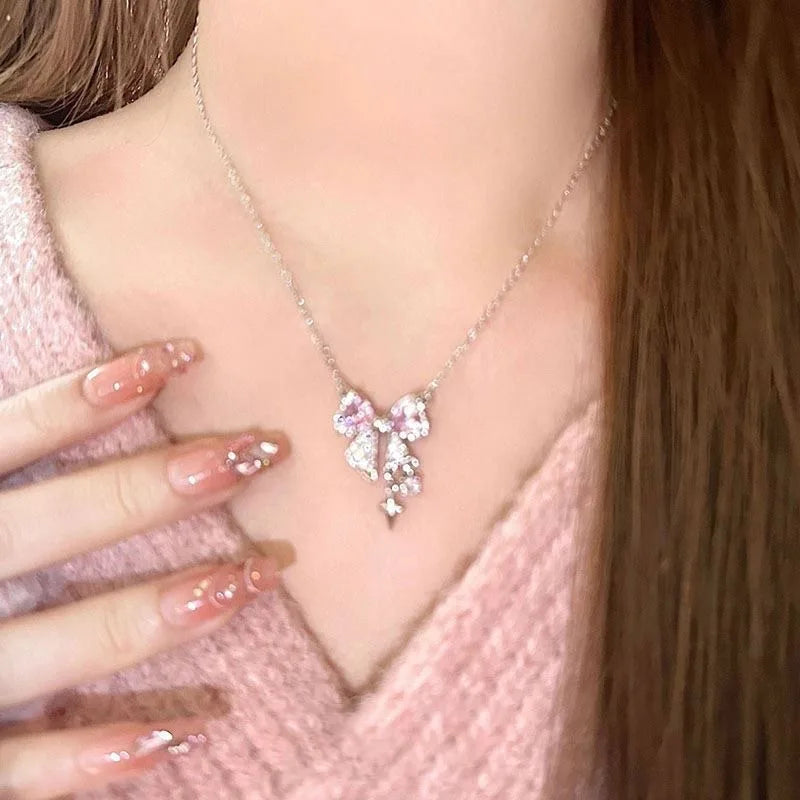 Butterfly Necklace  Bow Heart Pendant,