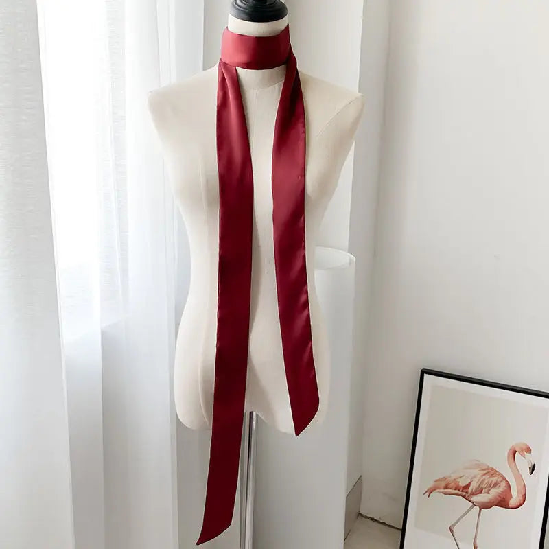 5x200cm Satin Silk Narrow Scarf Neckerchief Solid Neck Scarves Long Silk Thin Scarf Head Neck Hair Band Bag Ribbon Headbands DIY