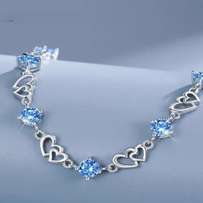 925 Sterling Silver Double Layered Heart-shaped Bracelet