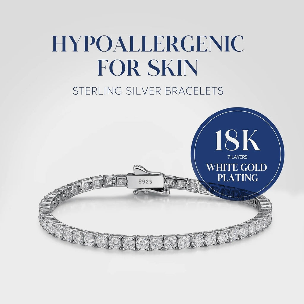 Sterling Silver Tennis Bracelet 2/ 3/ 4/ 5mm Moissanite6.69-8.66inch Length