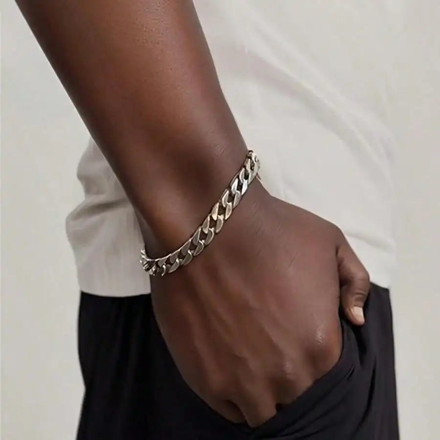 Silvery Plated Miami Cuban Chain Bracelet Men's
