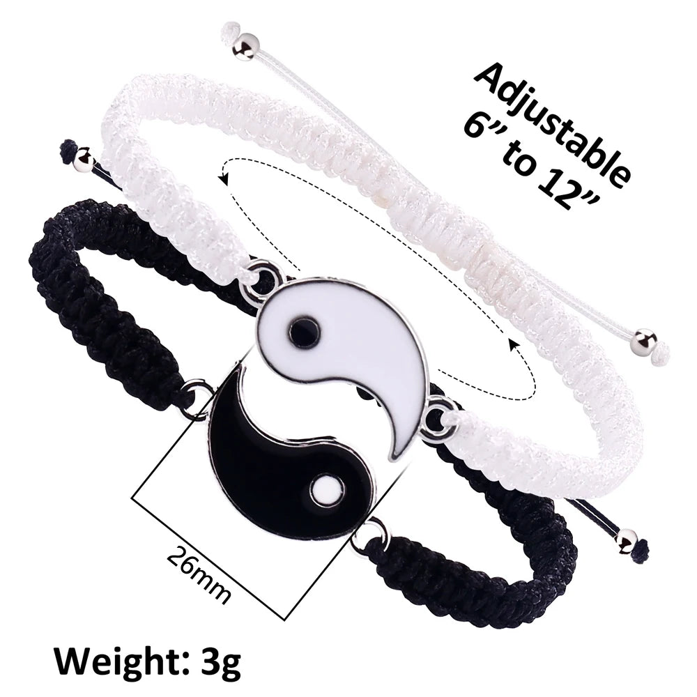 Tai Chi Black and White Yin and Yang Rope Bracelet