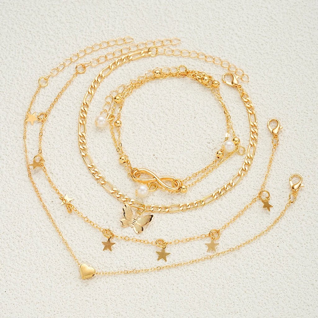 Pearl Geometric Earrings Necklace Bracelet Ring Jewelry Set