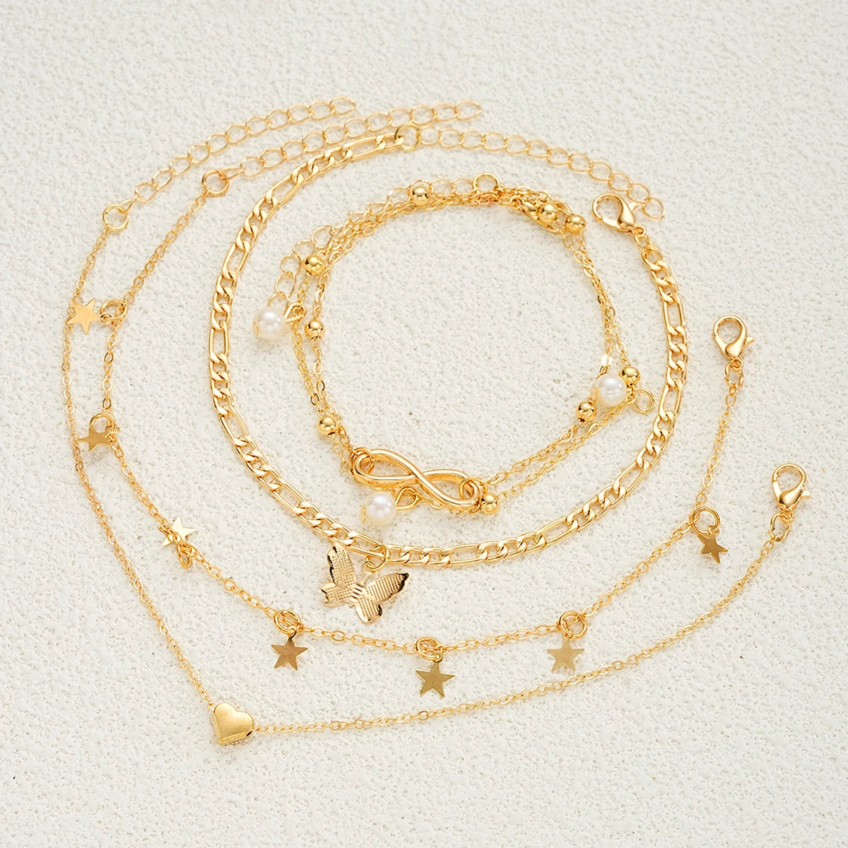 Pearl Geometric Earrings Necklace Bracelet Ring Jewelry Set